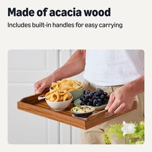 Plateau de service en bois <span class=keywords><strong>d</strong></span>'acacia Finition artisanale Durable Pliable Portable Plateau de rangement multifonction pour la cuisine Salle à manger Nourriture - Product Image 3