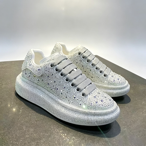 Baskets à plateforme entièrement ornées de strass pour femmes, avec lacets et semelle épaisse, idéales pour les fêtes, mariages et occasions décontractées - Product Image 1