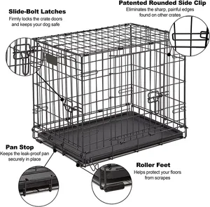 Wholesale Manufacturer 24 30 36 42 48 Inch Metal Foldable Dog Crates Cage Metal Folding Dog Cage XXL Black Impact Dog Kennel Cra