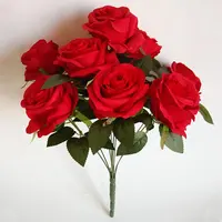 Artificial Rose Flowers with Leaves, Silk Red Rose Bunch
