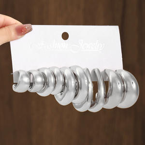 2025 Fashion New Geometric Trendy <b>Gold</b> Silver C Shape Big Water Drop Hoop <b>Earrings</b> <b>Set</b> for Women Jewelry Party Gift - Product Image 4