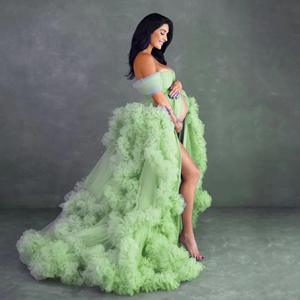 Marabou Boa Boudoir Burlesque Vestido Tul Arrugas Lujoso <span class=keywords><strong>Matrimonio</strong></span> Ropa <span class=keywords><strong>de</strong></span> novia Vestido <span class=keywords><strong>de</strong></span> mañana para fotografía - Product Image 4