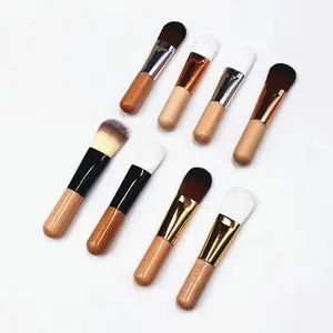 Beauty Tool Holzgriff Synthetisches Haar Short Foundation Make-up Pinsel Schlamm Ton Mini Gesichts maske Pinsel 82mm