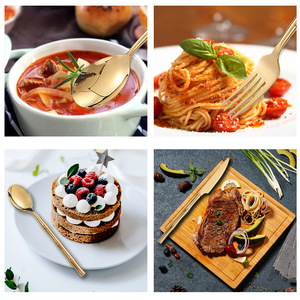 طقم أدوات مائدة فاخر من الفولاذ المقاوم للصدأ 304 مكون من 5 قطع بتصميم خيزران مع مقابض، يشمل شوكة وسكين وملعقة - Product Image 5