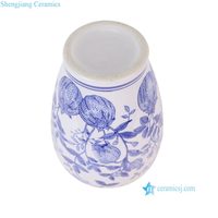 Vase en céramique chinois de grande taille, bleu et blanc, en forme de melon, avec motif de fleurs et d'oiseaux, pour la décoration de la maison, RXET01-D-L