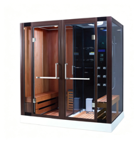 Salle de sauna à vapeur moderne en bois massif pour intérieur, avec douche à séparation humide/sèche et panneau de commande informatique, pour maison et villa