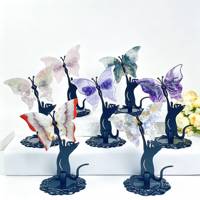 Mariposa de Cuarzo Rosa, Ágata y Fluorita Tallada a Mano con Gato Negro para Decoración, Venta al por Mayor a Granel