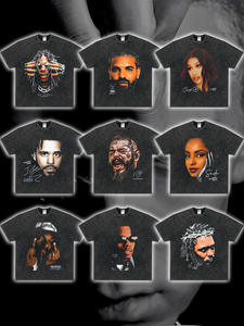 T-shirt Casual a mezza manica con stampa retrò da uomo <span class=keywords><strong>Rap</strong></span> estivo pesante da 300 grammi di cotone 100% a maniche corte con vecchio colletto piccolo - Product Image 3