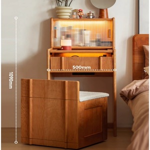 Tocador Barbizon de madera de cerezo con gabinete de almacenamiento y taburete, tocador de maquillaje para dormitorio - Product Image 1
