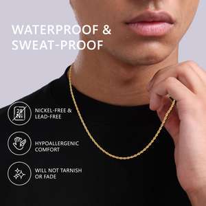 สร้อยคอเชือกถักแบบมีประกายเคลือบทองคำแท้ 18K ตัดเพชร สแตนเลสสตีล 3 มม. สำหรับผู้หญิงผู้ชาย สร้อยคอแบบคลาสสิกสำหรับใส่จี้ - Product Image 5