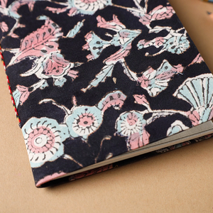 Black Sanganeri Handcrafted Fabric Cover Handmade Paper Notebook (7 x 5 Inch) Boho Style <b>Writing</b> <b>Journal</b> - Product Image 2