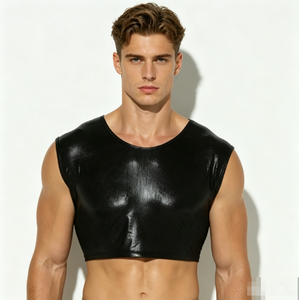 Mens Tank <strong>Top</strong> Clubwear Stage Costume <strong>Crop</strong> <strong>Tops</strong> Faux Leather Muscle Performance <strong>Male</strong> Sleeveless Vest Undershirt - Product Image 1