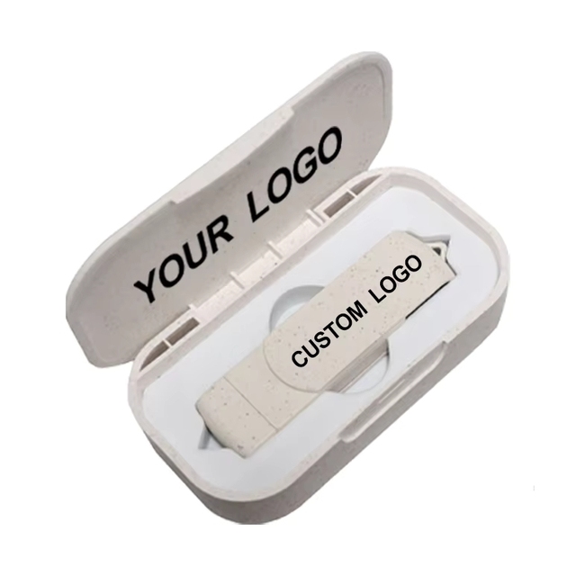 Wheat Straw Biodegradable USB Flash Drive 3.0 Custom 2 in 1 Promotional Business Gift Set