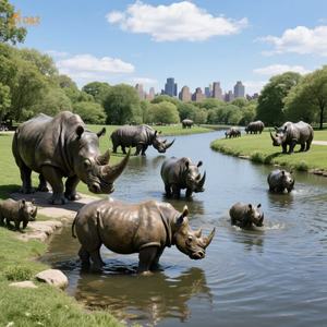 Personalizado al aire libre jardín moderno grande bronce fundición Animal escultura tamaño real rinoceronte familia estatua de bronce para la decoración pública - Product Image 2