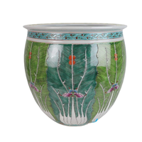 Bol à poissons en porcelaine Chinoiserie Art Déco, motif Bok Choy, feuilles vertes florales, décoration moderne pour la maison, grande capacité