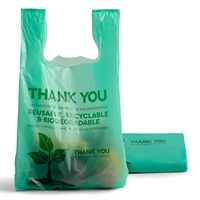Sacs de courses personnalisés biodégradables en plastique PLA PBAT compostables, sacs à poignée en forme de T pour supermarchés et commerces de détail