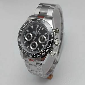 New 39mm <b>Men</b> Quartz Chronograph <b>Watch</b> <b>Black</b> Enamel Dial Sapphire Glass VK63 Movement - Product Image 5
