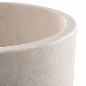 Lavabo de Baño Independiente de Travertino, Lavabo de Piedra Blanca, Diseño Rústico, Acabado Pulido, Montaje de Grifo de un Solo Orificio - Product Image 3