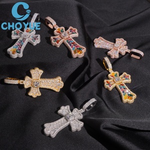 Iced Out Colors Moissanite Cross <b>Charms</b> Pendant 925 <b>Silver</b> 18K Gold Plated VVS Moissanite Cross Pendant Hiphop Jewelry - Product Image 2