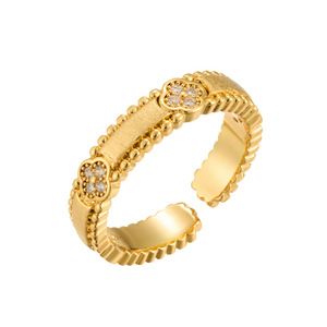 Four Leaf Clover <b>Open</b> <b>Ring</b> Gold Plated Adjustable Band Pave Setting Zirconium Inlay Unisex Jewelry Gift - Product Image 5