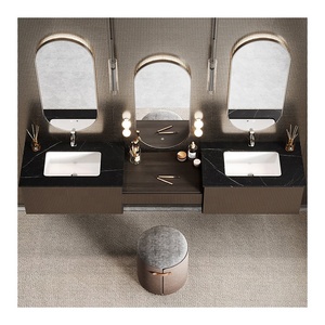 Diseño personalizado <span class=keywords><strong>baño</strong></span> <span class=keywords><strong>lavabo</strong></span> <span class=keywords><strong>muebles</strong></span> espejo estriado Panel doble fregadero <span class=keywords><strong>baño</strong></span> gabinete nogal <span class=keywords><strong>con</strong></span> estantes - Product Image 6