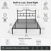 Robuster Metallbettrahmen Einzelgröße Stahlkonstruktion mit Kopfteil Kein Boxspringbett Erforderlich Schwarz für Zuhause