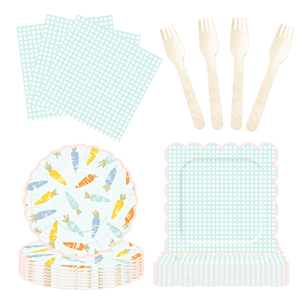 DAMAI <b>Easter</b> Party Theme Decor Bulk Wholesale Set Mint Green Check Carrot Paper Plates Tablecloth Party Disposable Tableware - Product Image 3