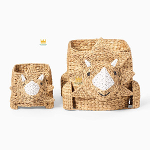 Wholesale Price Water Hyacinth <b>Baskets</b> Woven With Rhinoceros Shape,Handcrafted Storage <b>Baskets</b> for Kids Bedroom - Product Image 2