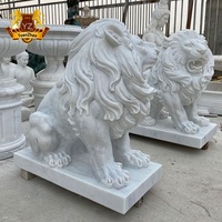 Offre Spéciale extérieure vie taille blanc marbre lion statues sculptures d'animaux en pierre lion sculptures