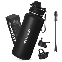 Bouteille d'eau sportive avec 3 options de couvercles, anti-fuite, en acier inoxydable, pour hommes, femmes et enfants - Double paroi isolée, personnalisable