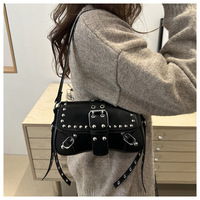 Léopard Vintage 2000s Locomotive Clouté Rivet Sacs À Main Y2k Sac À Bandoulière 90s Punk Femmes Sac À Main En Cuir Vegan Designer Sacs À Main