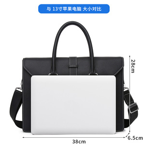 Men's Genuine Leather <b>Briefcase</b> Large Capacity Business Travel Bag Solid Color Blue - Product Image 4