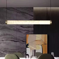 VHFactory Lustre à LED linéaire simple en marbre, tout en cuivre, hauteur réglable pour table, îlot de cuisine, bureau-fabricant direct