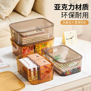 Caja de almacenamiento acrílica con tapa, organizador rectangular de ropa para escritorio, armario, diseño de cubierta pequeña en naranja y gris - Product Image 2