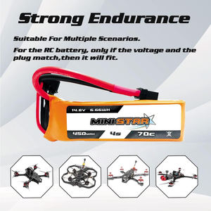 450mAh 4S Lipo <b>Battery</b> 70C 14.8V with XT30U Plug for RC <b>Drone</b> FPV Airplane Heli (2pcs) - Product Image 5