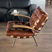 Vintage Brasilianischer Ölwachs-Echtleder Mid-Century Loungesessel Bauhaus Akzent-Sessel mit Distressed-Finish Wohnmöbel