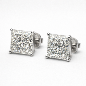Premium Fine Platinum Princess Cut Stud <b>Earrings</b> Secure Screw <b>Back</b> High Clarity Brilliant Sparkle Elegant Jewelry Daily Party - Product Image 2