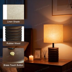 Giá bán buôn có thể sạc lại cao su bằng gỗ LED ánh sáng cảm ứng bảng bàn đèn với Linen <span class=keywords><strong>Shade</strong></span> cho phòng ngủ cạnh giường ngủ nghiên cứu bàn khách sạn - Product Image 5