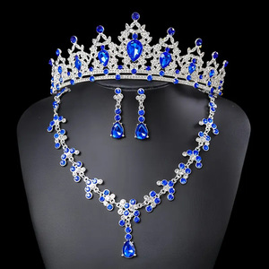 Ensemble de bijoux de mariée en cristal 3 pièces/ensemble : diadèmes et couronnes, boucles d'oreilles, collier pour femmes, accessoires de cheveux de mariage en strass, couronne - Product Image 5