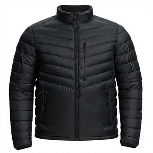 Men's Black <b>Jacket</b> Stand Collar Zipper Windproof Polyester Wadding <b>Winter</b> Casual Wear - Product Image 1