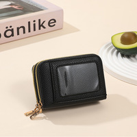 Dompet Mini Wanita Kulit PU Resleting Ganda Tempat Kartu Kredit Kecil Model Akordion Multi Slot Tempat Uang Tunai Koin Dompet Genggam untuk Wanita