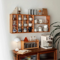 Étagère murale flottante rectangulaire en bois massif pour l'affichage de tasses à café, de thé, d'huiles essentielles, étagère murale géométrique