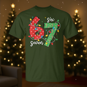Camiseta Six Seven Christmas Lights 6-7 Meme Brain Rot con diseño navideño - Product Image 3