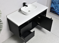 Meuble-lavabo flottant ovale noir mat cannelé de style industriel moderne avec lavabo à poser, capteur tactile intelligent et LED à intensité variable pour hôtels et villas