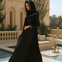 Abaya de Luxe Respirante Grande Taille avec Strass Dubaï 2026 – Robe de Soirée Musulmane Élégante pour Femme, Longueur Ras du Sol, Col en V, Été/Hiver