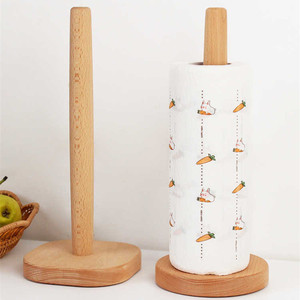 Beech Wood <b>Paper</b> Towel Holder Natural Color Round Free Standing <b>Kitchen</b> Roll Stand Eco Friendly Scandinavian Design - Product Image 1