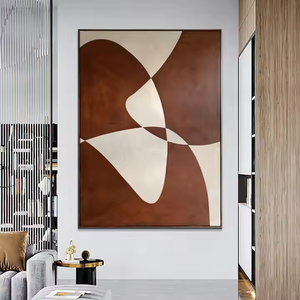 Grande Quadro Moderno Wabi Sabi in Colori Neutri, Arte da Parete Minimalista Beige e Nera, Pittura a Olio Astratta Geometrica con Texture Marrone - Product Image 4