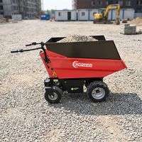 Mini-dumper hydraulique électrique KNDMAX ED500H avec plateau d'extension, moteurs CC sans balais 1000W, alimenté par batterie au plomb-acide