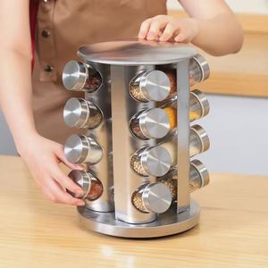 Stainless Steel 360 Degree Rotating <b>Spice</b> Storage Rack, Condiments Shelf, Seasoning <b>Jar</b> Set, Kitchen Supplies, - Product Image 1