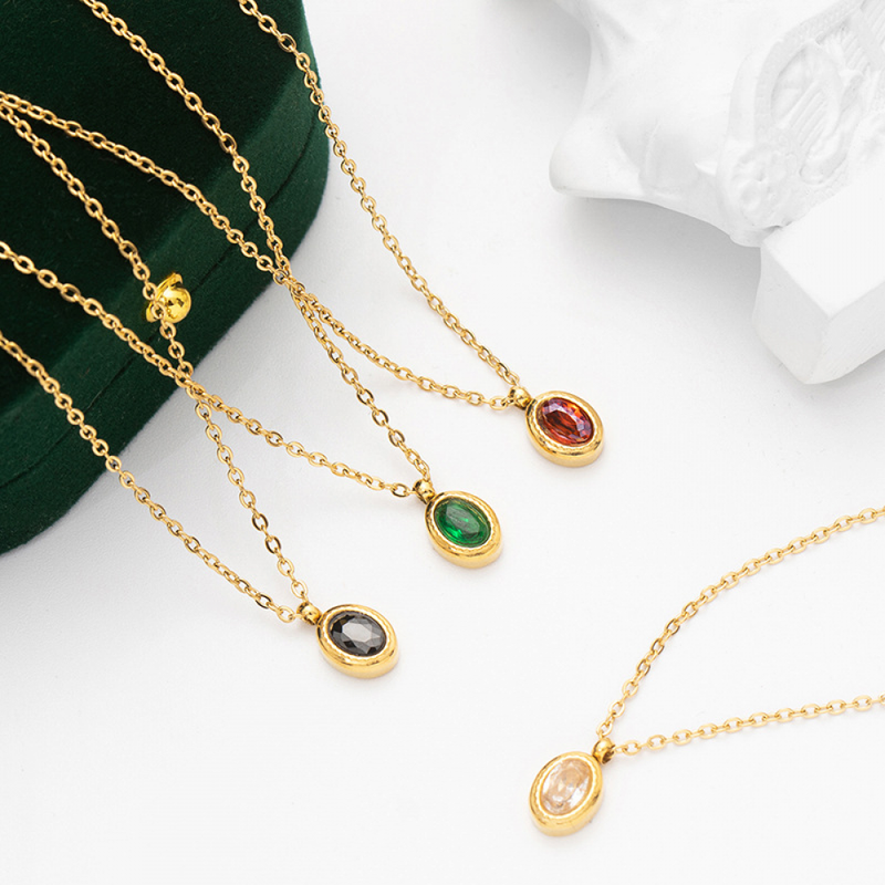 Emerald Zircon Collar Chain Necklace Stainless